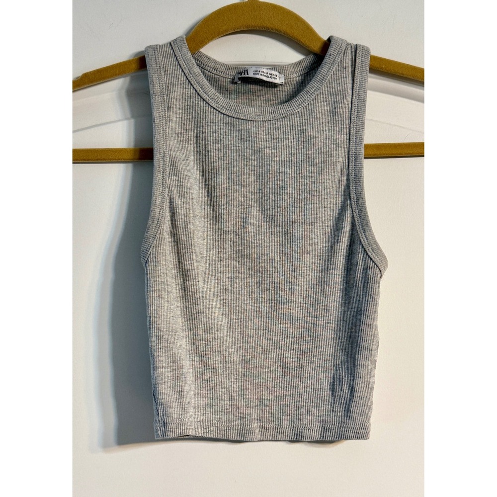 Zara Tank Top Small Grey Ribbed Knit Racerback Crop Top